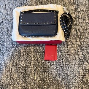 Valentino Garavani navy Studded Leather Crossbody